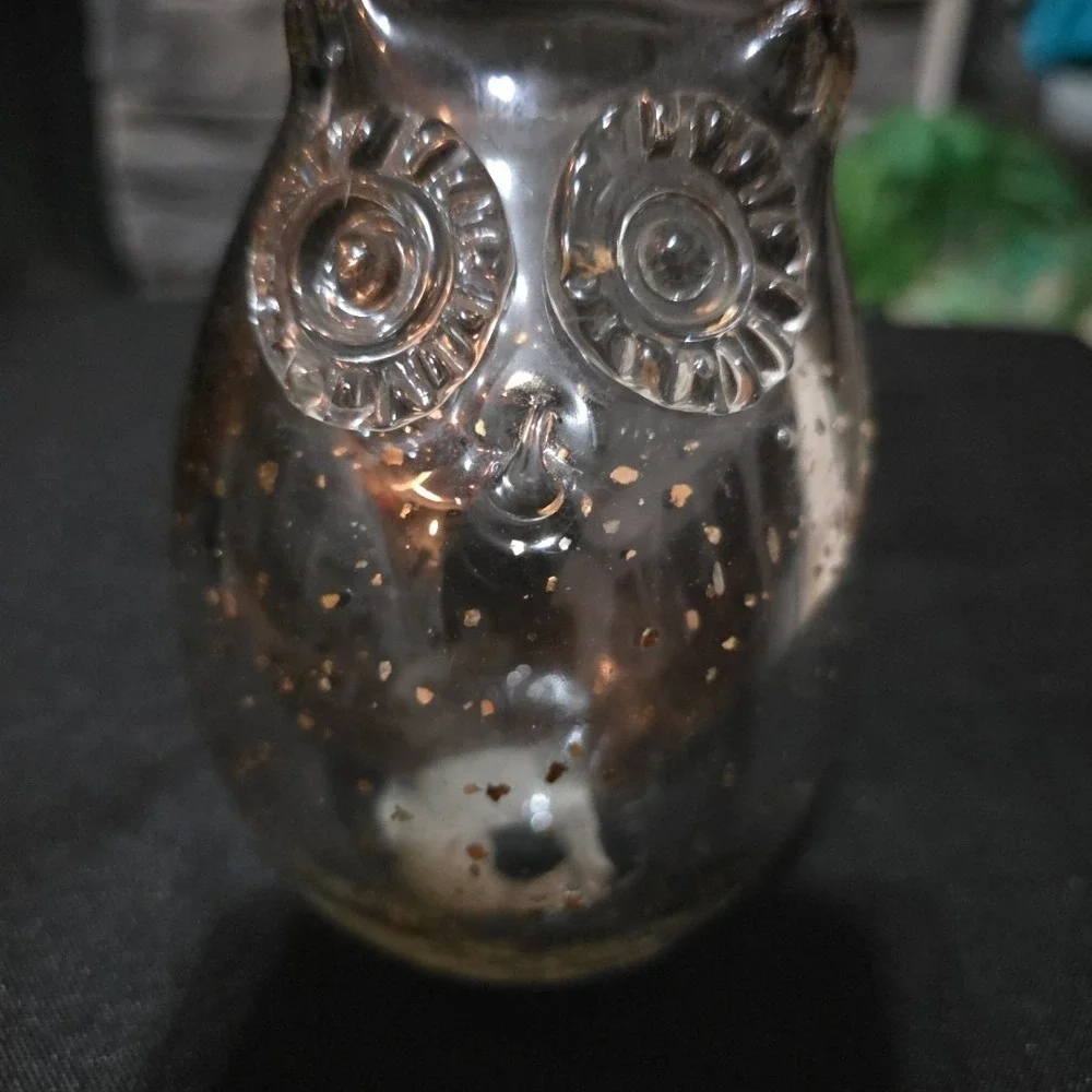 Glass Owl Vase, Smoke With Gold Flecks, Hand Blown, Vintage 7
